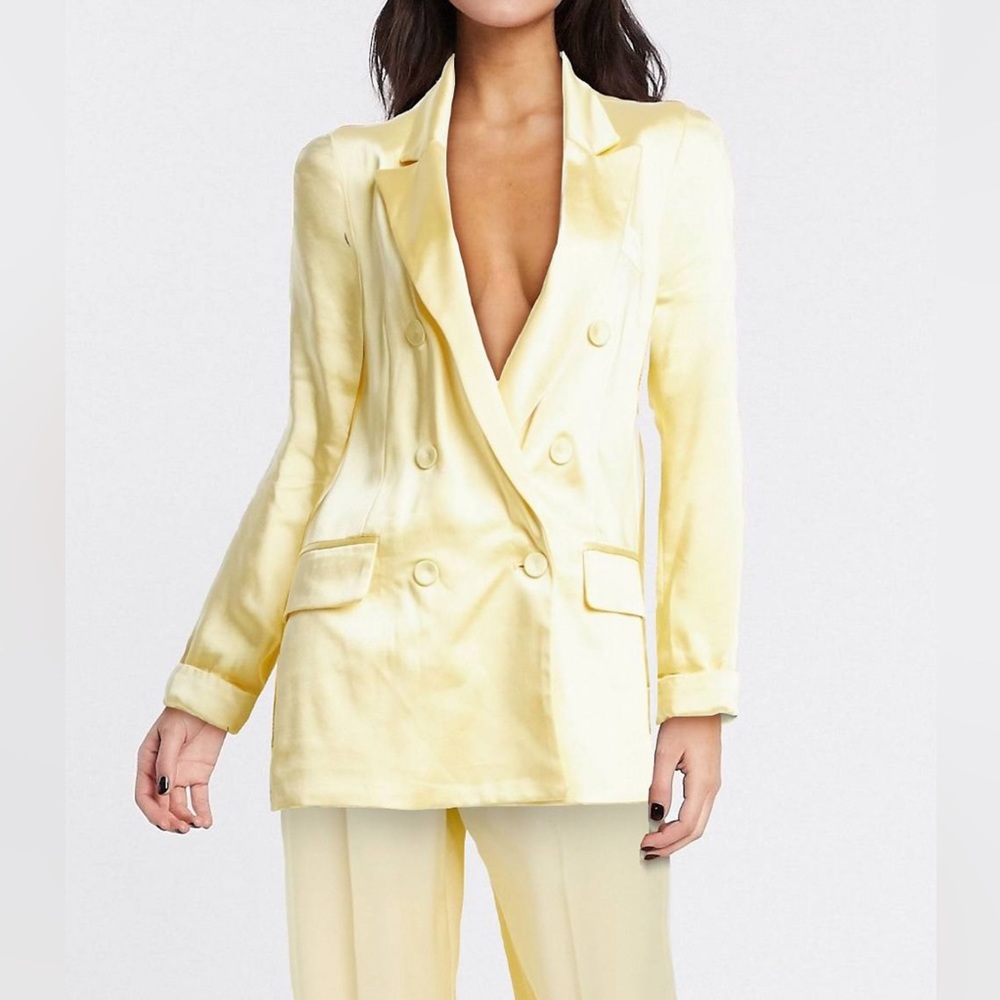 BERSHKA satin blazer in yellow